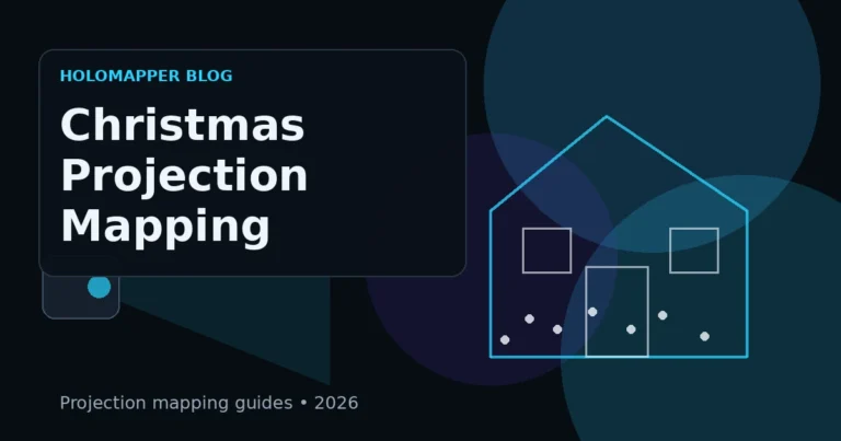 Christmas projection mapping on a house with mapped windows, roofline and garage