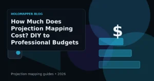 Projection mapping budget graphic with projector, computer, software and content blocks