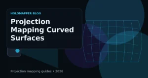 Curved projection surface with mesh warp grid and control points