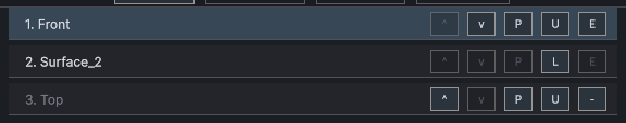 HoloMapper Layers panel showing surface ordering, visibility, lock, rename, duplicate, and layer controls