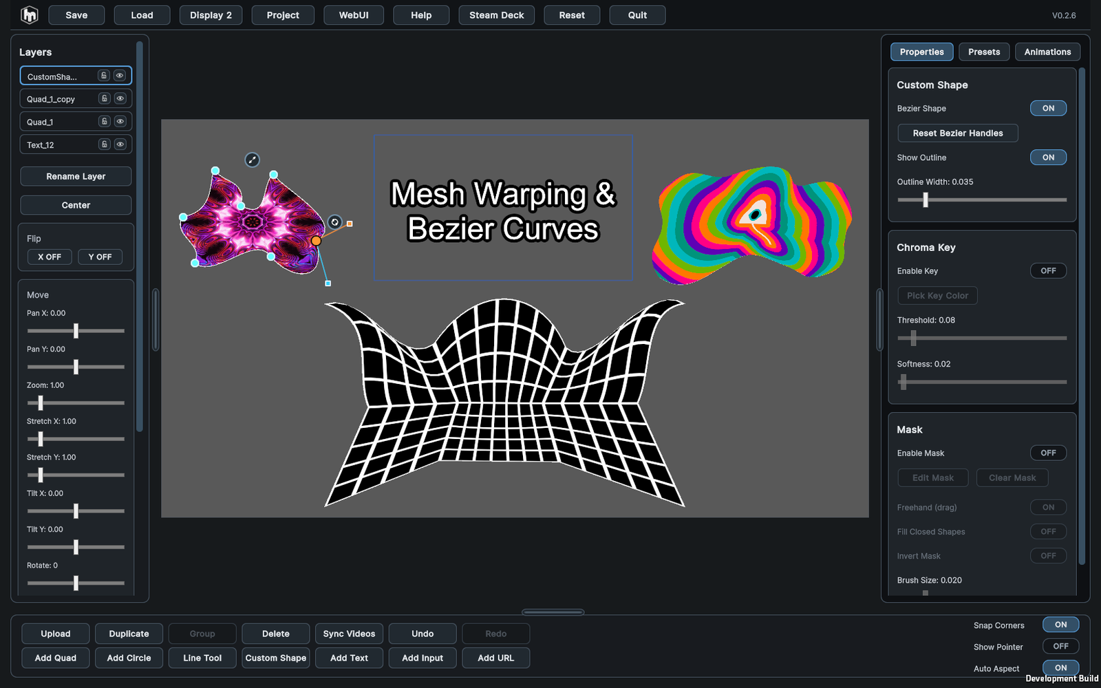HoloMapper mesh warping controls and editable mesh points